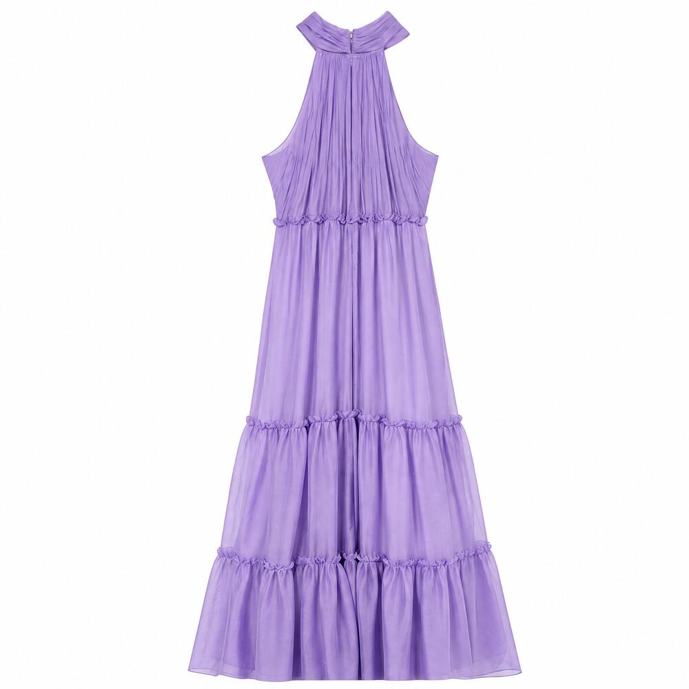 Lena Mac Duggal Lavender Halter Bow Tiered Maxi Dress 8 - Picture 2 of 5